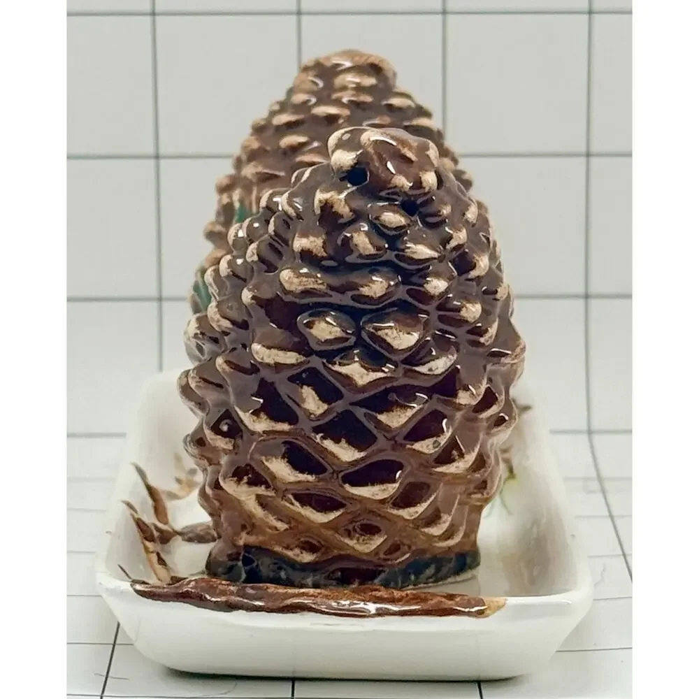 1950s Park Smith Pinecone Salt Pepper Shakers Tray 3-Piece Japan Vintage